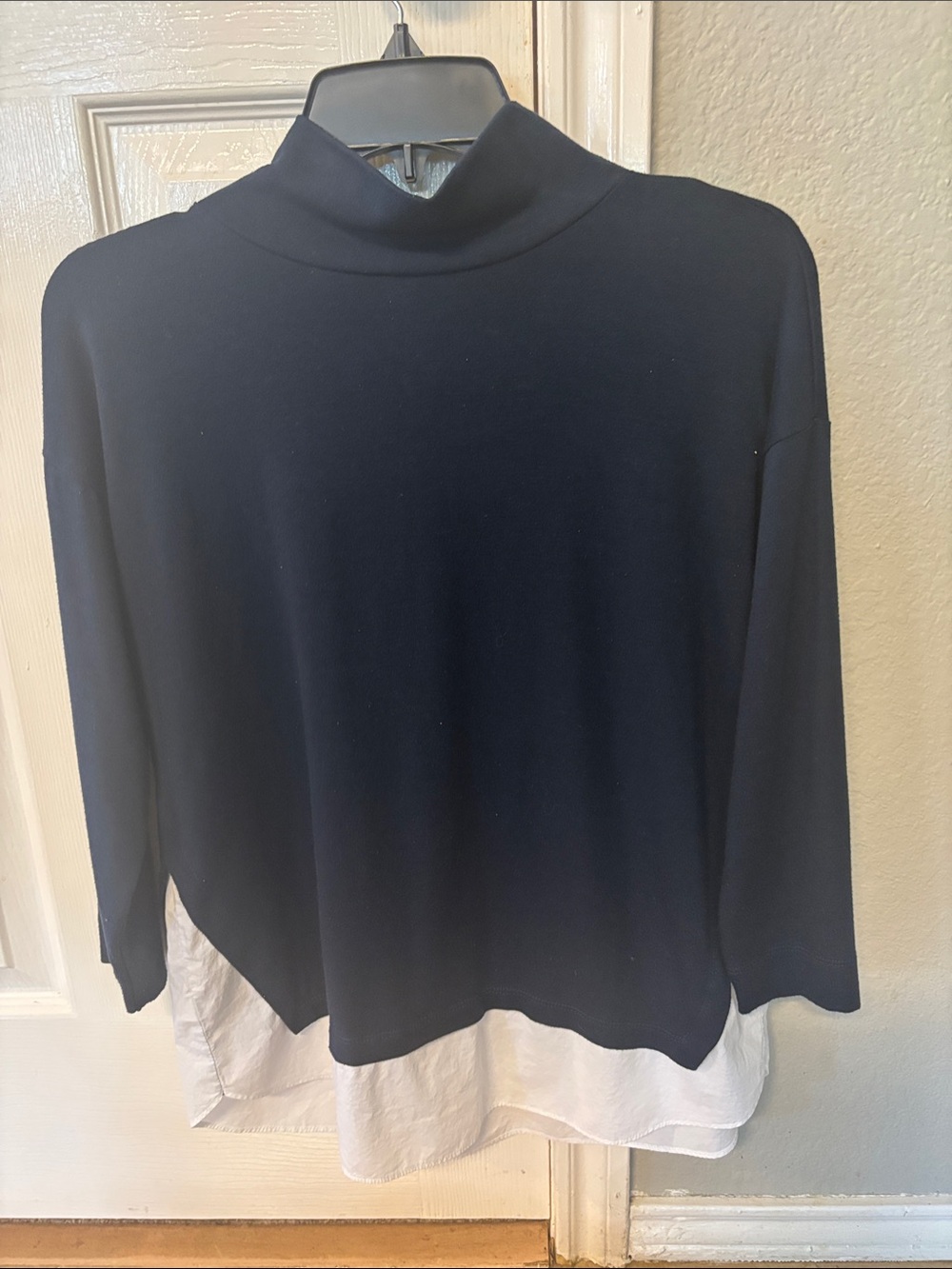 Women's Loft Navy Mock Neck Layered Hem Top